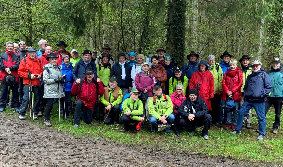 Großes Wandergruppenfoto an einem Baum am Wegesrand auf den Spuren der Badichen Revolution.