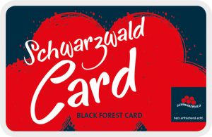 Schwarzwaldcard in rotschwarz in Anlehnung an den Bollenhut.