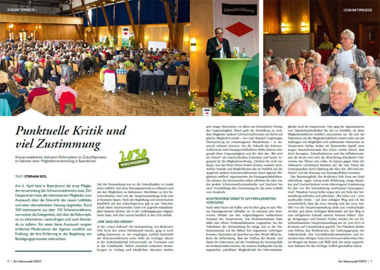 Artikel zum Projekt „Wegweisend 2030“ des Schwarzwaldvereins mit Stimmen aus Kritik und Zustimmung.