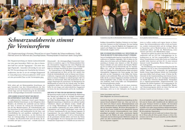 Artikel über den Zukunftsprozess und die geplante Vereinsreform im Schwarzwaldverein.