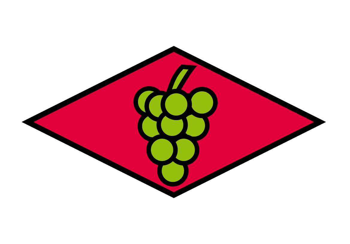 Das Wegzeichen des „Breisgauer Weinwegs“ ist eine schwarzumrandete rote Raute mit einer schwarzumrandeten grünen Traube im Zentrum.