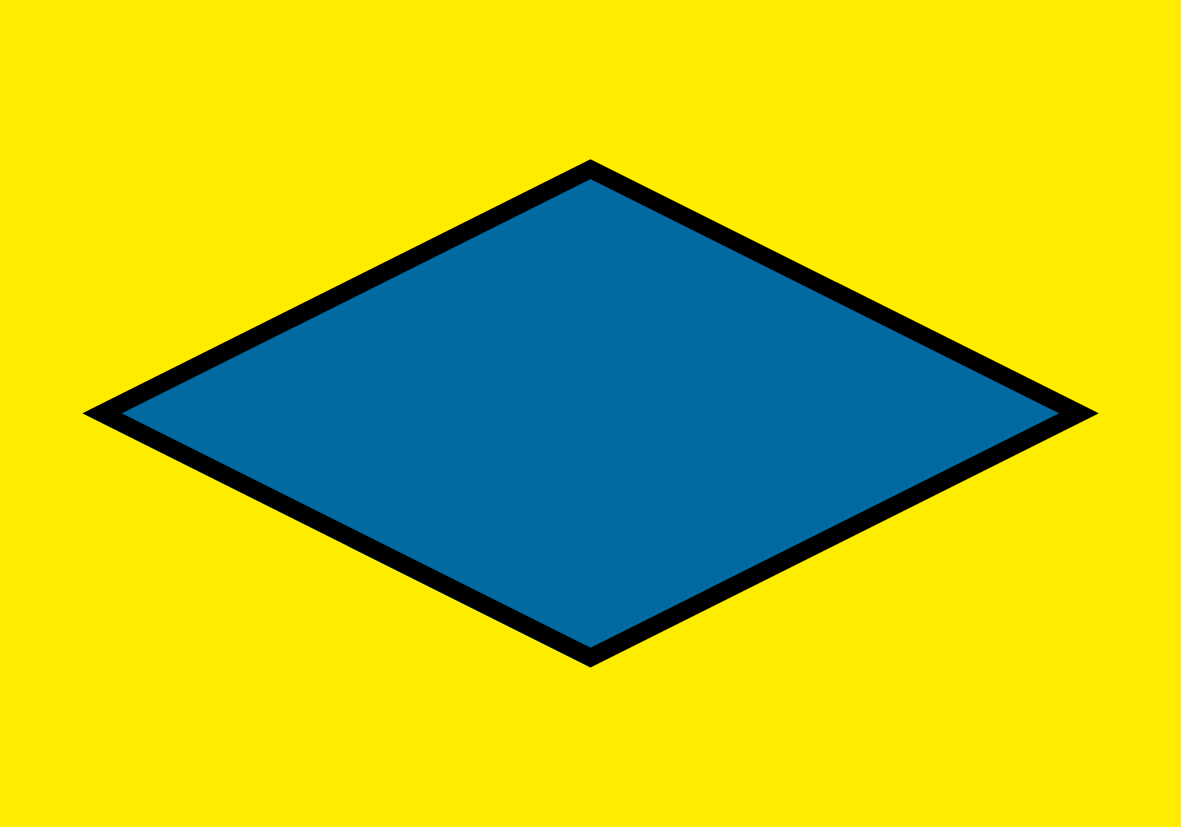Das Wegzeichen des ‚Querwegs Gengenbach-Alpirsbach‘ ist eine schwarzumrandete blaue Raute auf gelbem Grund.