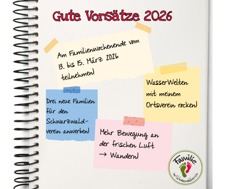 Gute Vosätze 2026: Familienwochenende 13. bis 15. März 2026, WasserWelten-Ort rocken, drei neue Familien anwerben, Bewegung an der frischen Luft.